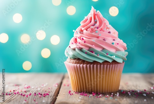 Sweet Celebration: Single Cupcake with Glowing Candle and Frosting Generative AI