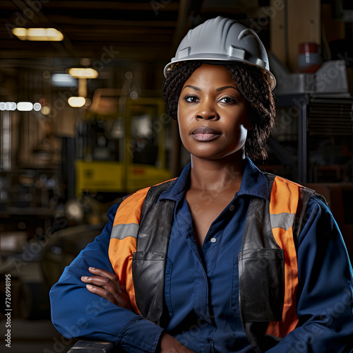lifestyle photo female African American Blue collar worker. © mindstorm