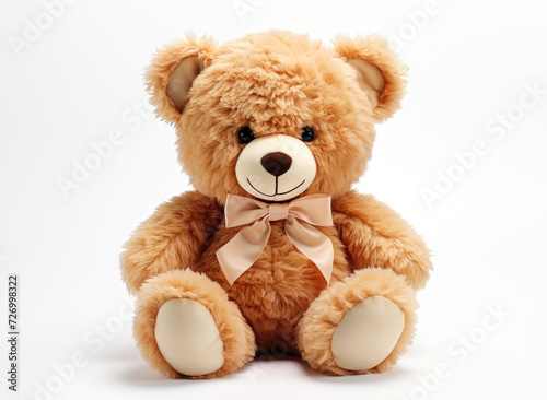 Adorable teddy bear with bow tie on white background for child's gift