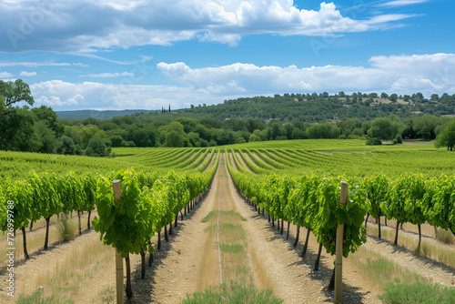 Provence region in South France. A perfect vineyard in July photo