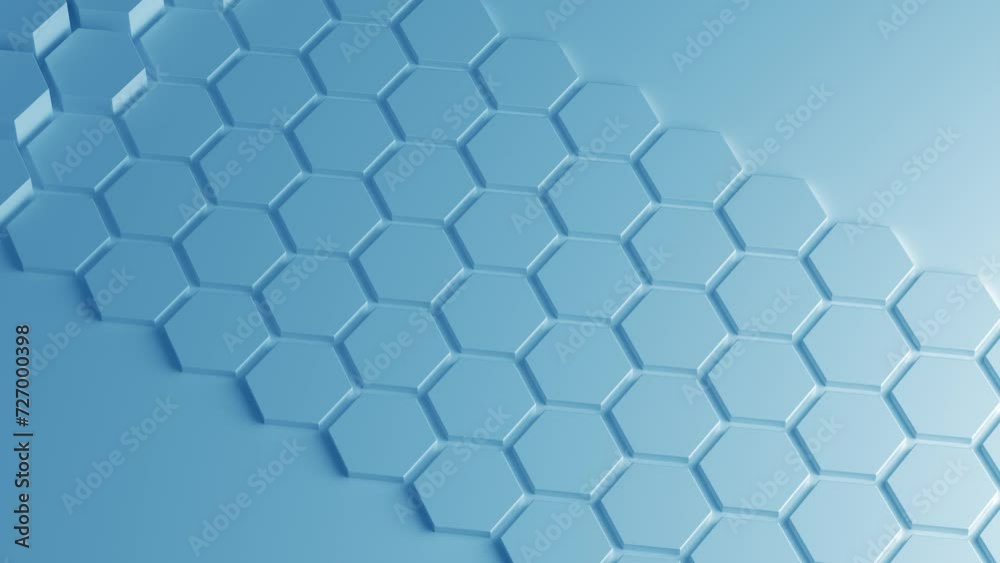 Blue hexagon honeycomb shapes matte surface moving randomly. Bright 3D animation of a seamless loop of hexagon beehive. Template for documents, reports and presentations. 4K motion graphic video Blue hexagon honeycomb shapes matte surface moving randomly. Bright 3D animation of a seamless loop of hexagon beehive. Template for documents, reports and presentations. 4K motion graphic video