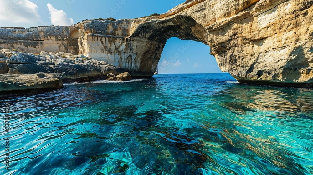 Fantastic Azure Window, famous stone arch on Gozo island, Dwejra. Malta