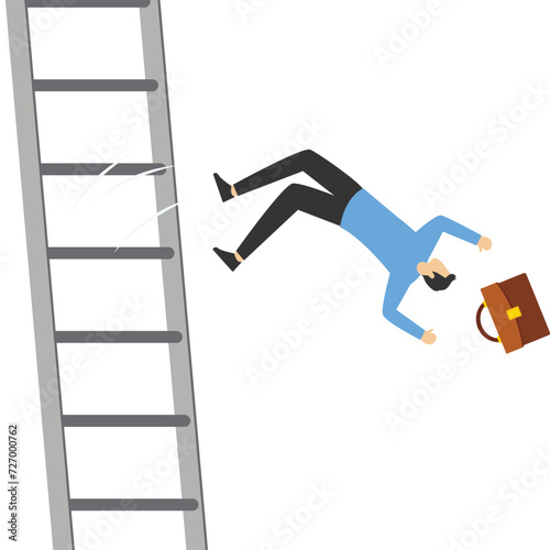 Business failure, aspiration businessman falling from high ladder or stair cases.

