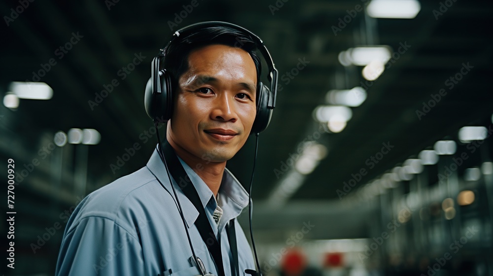 A focused operator wearing headphones, set in an industrial setting, symbolizing professionalism and communication in manufacturing, logistics, or technical support roles. A focused operator wearing headphones, set in an industrial setting, symbolizing professionalism and communication in manufacturing, logistics, or technical support roles.