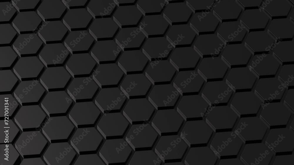 Black hexagon honeycomb shapes matte surface moving randomly. Bright 3D animation of a seamless loop of hexagon beehive. Template for documents, reports and presentations Black hexagon honeycomb shapes matte surface moving randomly. Bright 3D animation of a seamless loop of hexagon beehive. Template for documents, reports and presentations