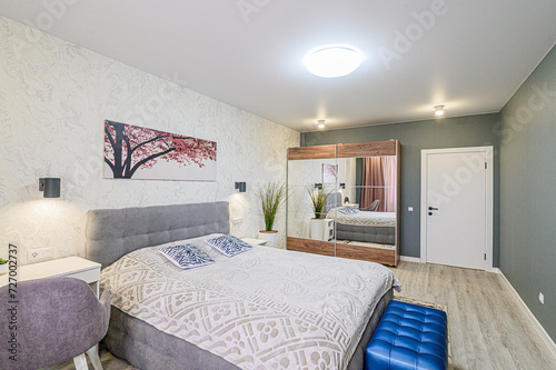 standard room interior apartment. view kind of decor home decoration in hostel house for sale, bedroom with bed, a cozy place to sleep and relax