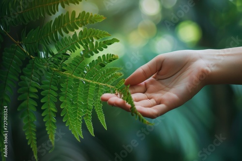 hands and fern leaves man and nature photo