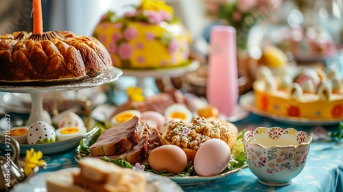 Festive Easter brunch , eggs, ham