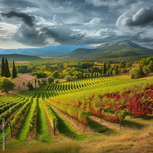Provence region in South France. A perfect vineyard in autumn