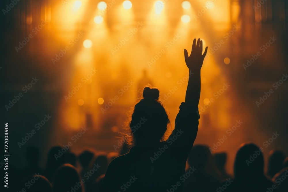 Praise of Christian prayer, raising hands while praying to Jesus.