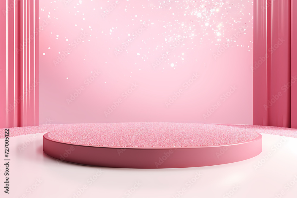 Pink podium 3d illustration background , mock up display with sparkle and glitter for beauty products or holiday event. Pink podium 3d illustration background , mock up display with sparkle and glitter for beauty products or holiday event.