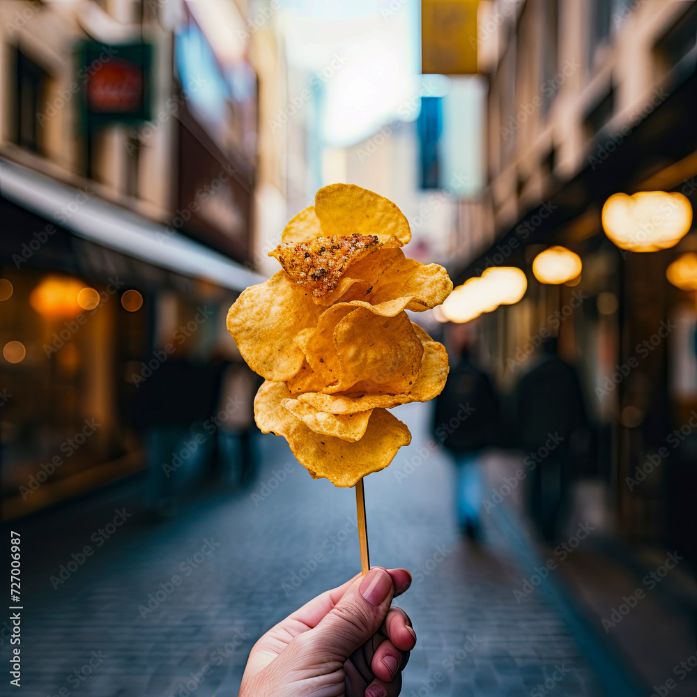 Obraz na plátně lifestyle photo street venfor potato chips.
