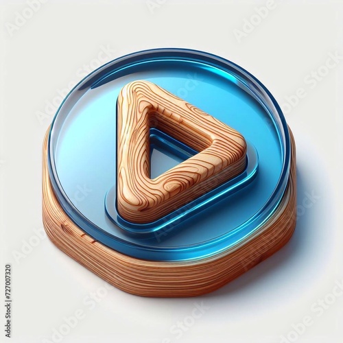 Play button made of Wood blent with blue glass. AI generated illustration photo