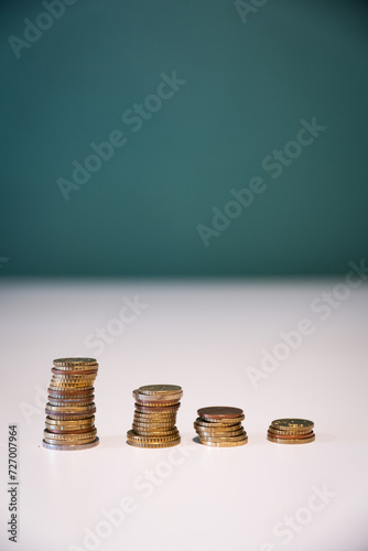 close up of coin piles