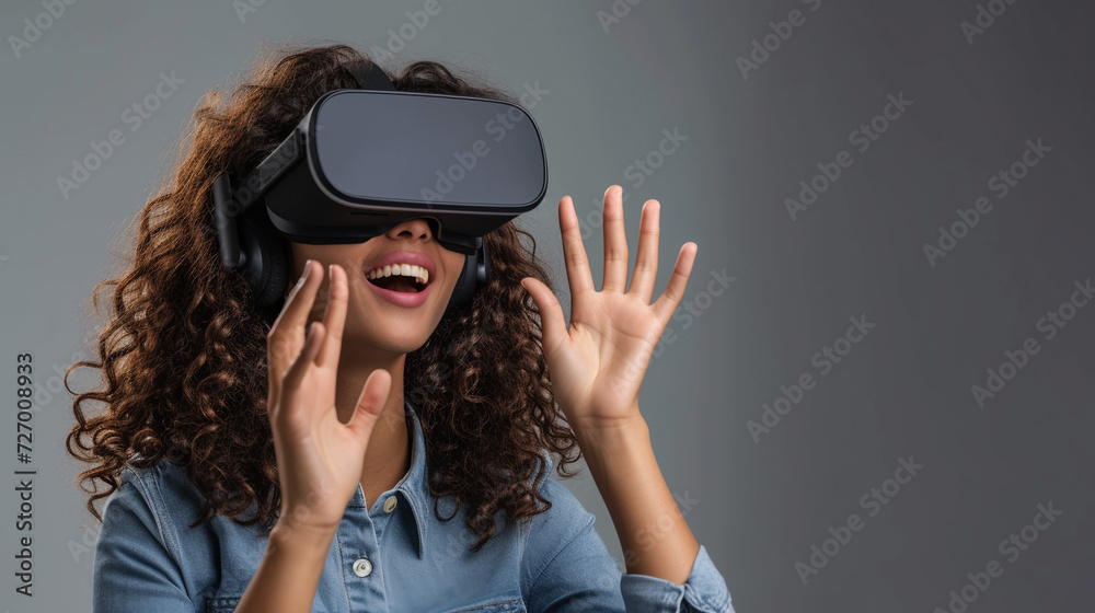 Portrait of the person in virtual reality experience. Portrait of the person in virtual reality experience.