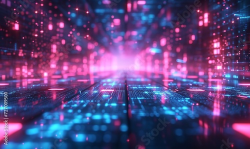Blue and pink cubes in neon-lit tiles form an abstract backdrop a vector pattern, Generative AI.