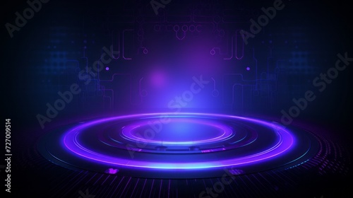 Abstract dark purple and blue technology background with digital tech circles - copy space available