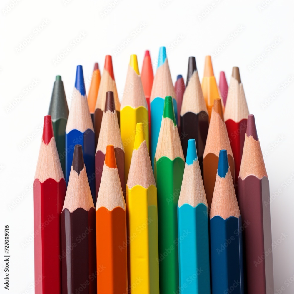 Colored crayons on a white background. Generative AI. Colored crayons on a white background. Generative AI.
