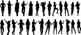 stylish women Silhouette in diverse poses, collection of woman showcasing fashion and elegance on a white background, perfect for design, art, and fashion projects