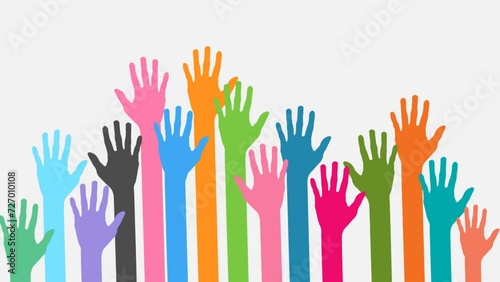 colorful raising hand video, celebration concept 
