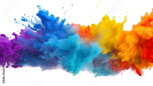 colorful vibrant rainbow Holi paint color powder explosion with bright colors isolated white background. 