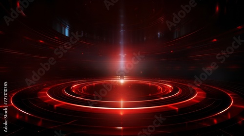 Vibrant red technology backdrop with abstract digital tech circles - copy space available