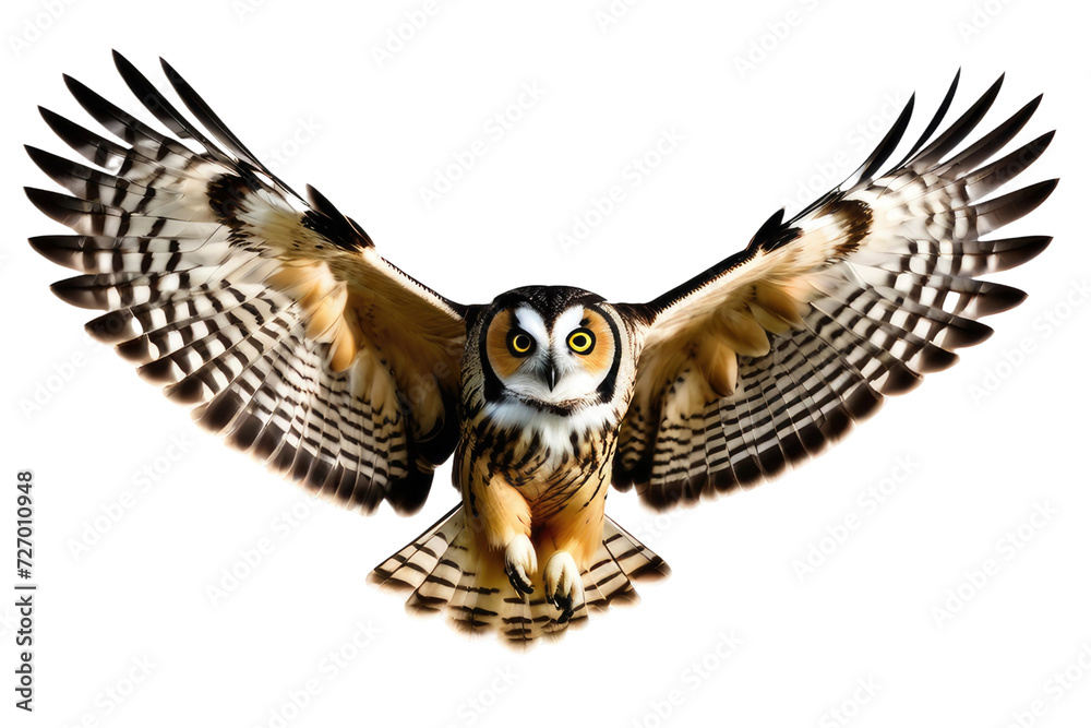 a high quality stock photograph of a single flying spread winged owl isolated on a white background a high quality stock photograph of a single flying spread winged owl isolated on a white background