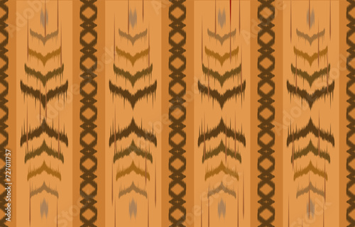 Ikat seamless pattern embroidery on brown background. Geometric ikat ethnic oriental pattern traditional. Design for ethnic, batik, textiles, home decor, and graphic design.