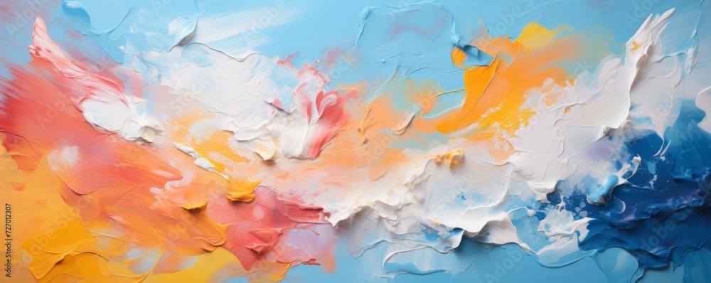 An abstract painting painted with tempera colors on a white background. Generative AI.