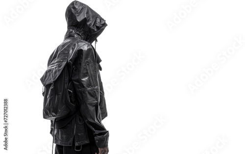 A man wear extreme jacket black Isolated on transparent background.