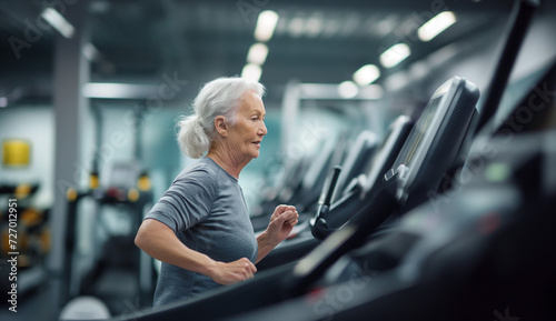 senior woman running a treadmill in the gym