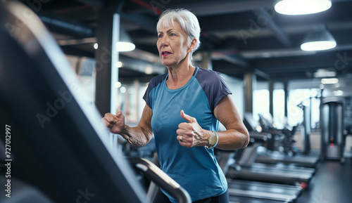 senior woman running a treadmill in the gym
