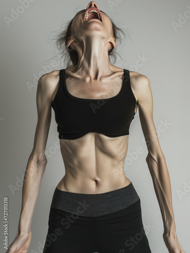 Young woman suffering from anorexia nervosa screaming in pain