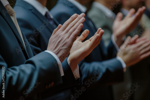 a group of business people in suits are clapping