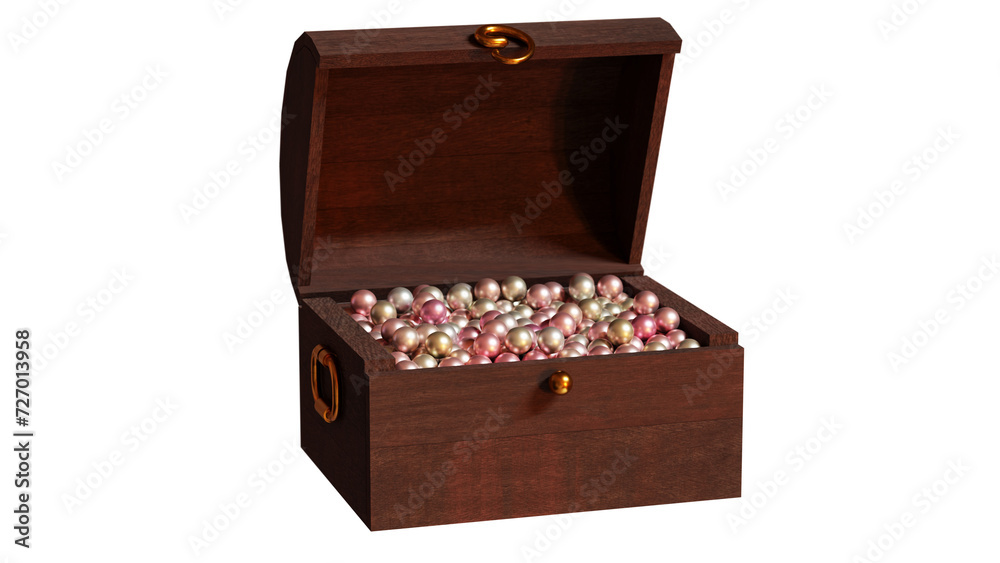 pink pearl in wooden treasure box small size open for show item 3D rendering pink pearl in wooden treasure box small size open for show item 3D rendering