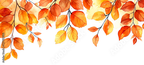 Golden Larch Leaves in Square Frame Artistic Watercolor Illustration of Nature's Autumn Elegance, Generative Ai