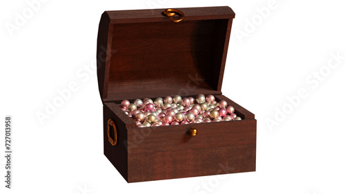 pink pearl in wooden treasure box small size open for show item 3D rendering