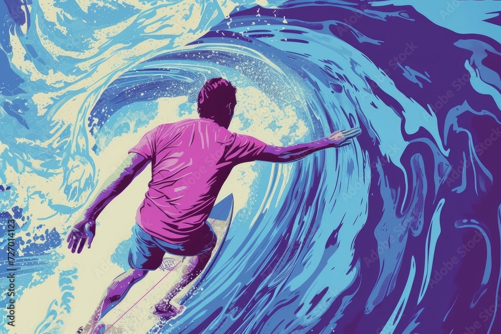 Fototapeta premium man in a pink top on a surfboard