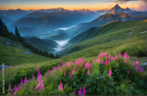 Mystical Dawn: Embracing the Magic of Morning in the Mountains. generative AI