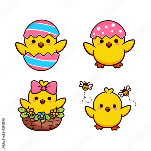 set of easter day themed chicks illustration design