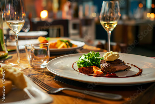 Gourmet Dinner with Wine in Elegant Restaurant