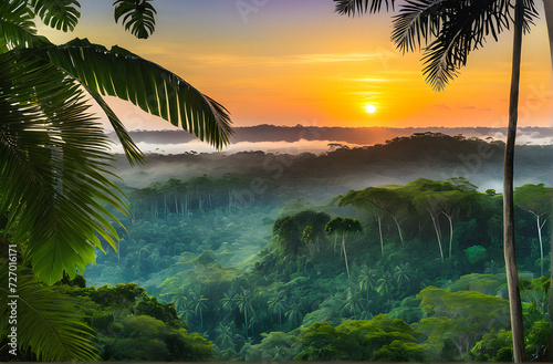 Jungle Reverie: A Captivating Glimpse of Tropical Dawn, where Nature Awakens to the Gentle Glow of a New Day. generative AI