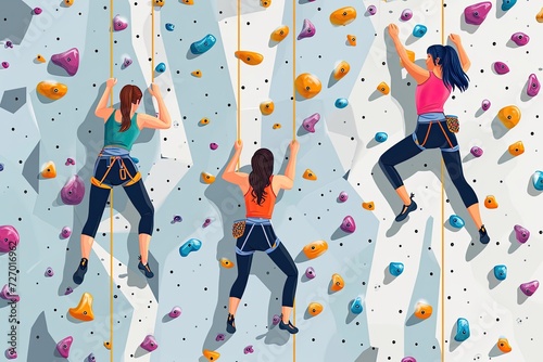 climbing on a gym wall by women