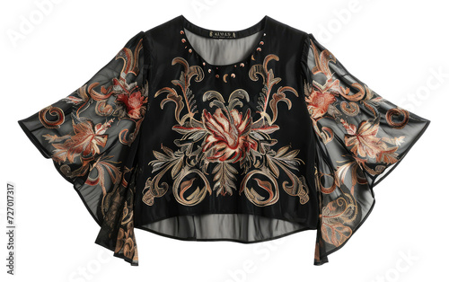 Alamas black printed top Isolated on transparent background. photo