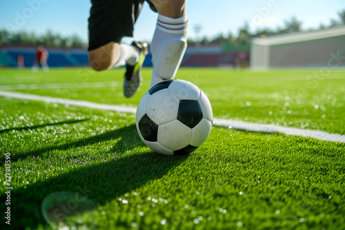 Soccer Player Kicking Ball on Field