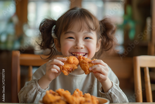 Happy Child Eating Fried Chicken