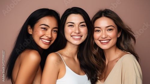 Three asian girls portraits smiling close up