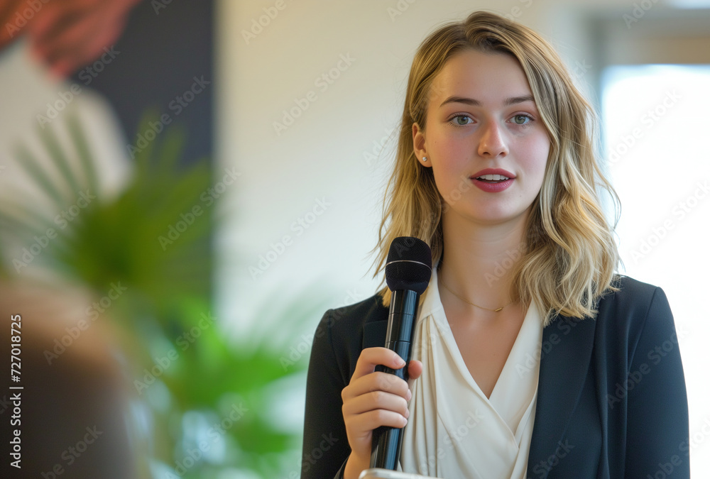 Young Woman Speaking at a Seminar