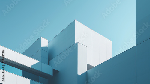 Minimalist office building with simplified geometric shapes. Concept of corporate business