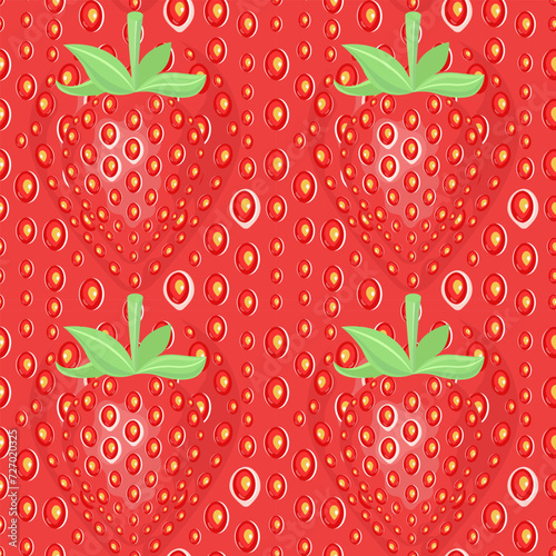 Vector seamless strawberry texture. Red pattern with berry and seeds. Close-up of strawberry. Design concept for fresh farm food label, package, wrapping.